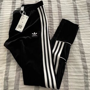 Adidas Originals Three Stripe Velvet Velour Leggings